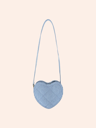 STRIPE DENIM BOW HEART HANDBAG