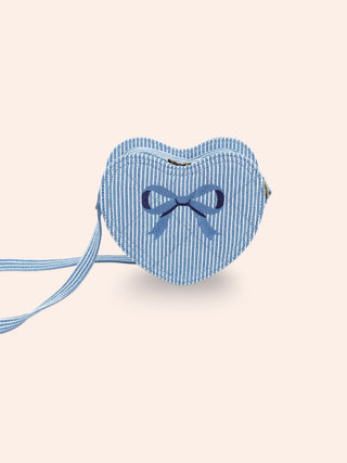 STRIPE DENIM BOW HEART HANDBAG