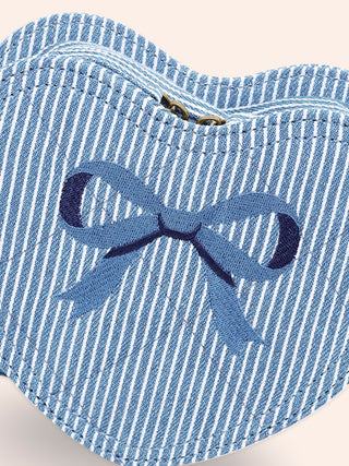 STRIPE DENIM BOW HEART HANDBAG