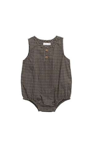 Organic Cotton Archie Playsuit - Coffee Grid