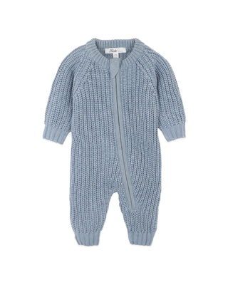 BLUE KNITTED ZIP ROMPER