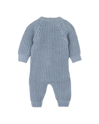 BLUE KNITTED ZIP ROMPER