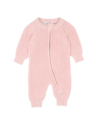 PALE PINK KNITTED ZIP ROMPER