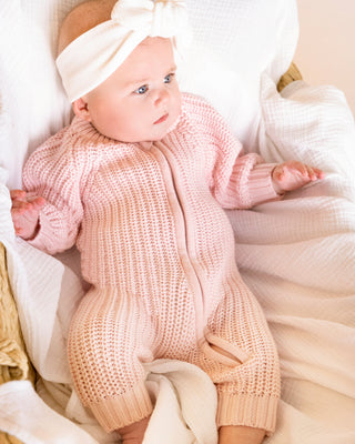 PALE PINK KNITTED ZIP ROMPER