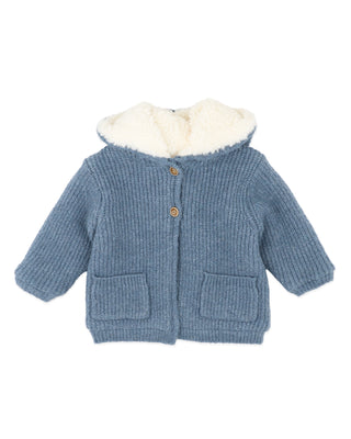 BLUE MARL KNITTED HOODED JACKET