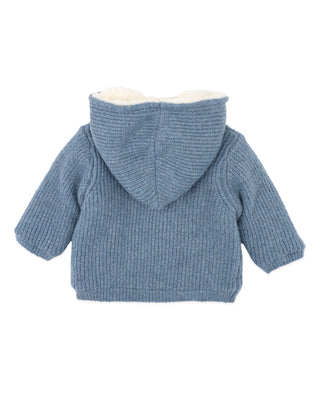 BLUE MARL KNITTED HOODED JACKET