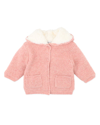 PINK MARL KNITTED HOODED JACKET