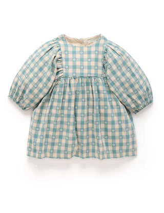 GATHERED DRESS - FLORAL GINGHAM
