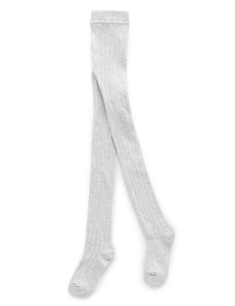 Purebaby Rib Tights - PALE GREY MELANGE