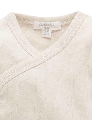 Pointelle Long Sleeve Wrap Bodysuit - Wheat Melange