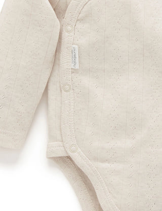 Pointelle Long Sleeve Wrap Bodysuit - Wheat Melange