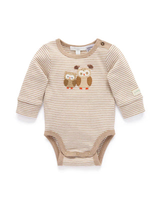 APPLIQUE BODYSUIT - MUSHROOM MINI STRIPE