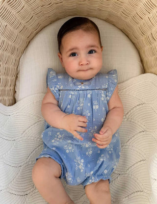 Butterfly Romper - Sky Floral Print
