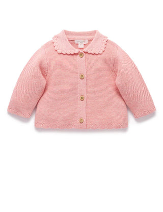 CROCHET COLLAR CARDIGAN - BLUSH MELANGE