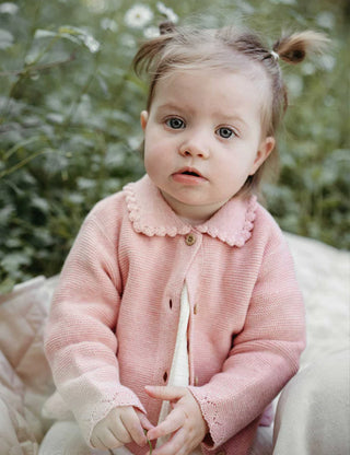 CROCHET COLLAR CARDIGAN - BLUSH MELANGE