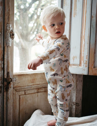 PRINTED ZIP GROWSUIT - ANIMAL FIESTA PRINT