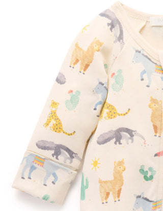 PRINTED ZIP GROWSUIT - ANIMAL FIESTA PRINT