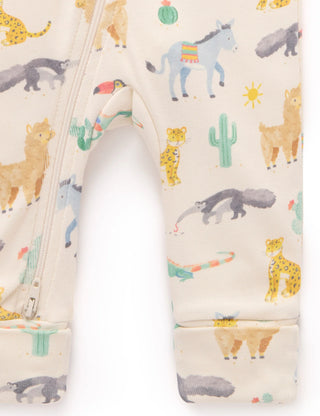 PRINTED ZIP GROWSUIT - ANIMAL FIESTA PRINT