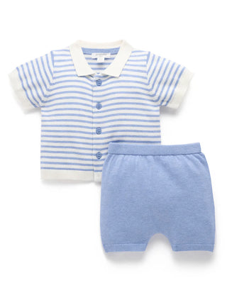 Knitted Polo Set - Blue Jay Melange