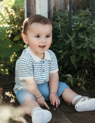 Knitted Polo Set - Blue Jay Melange