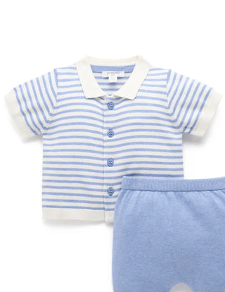 Knitted Polo Set - Blue Jay Melange