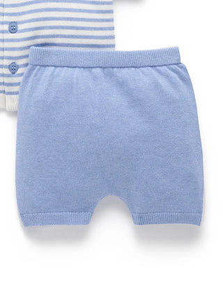 Knitted Polo Set - Blue Jay Melange