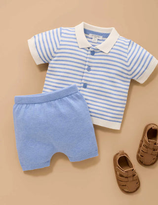 Knitted Polo Set - Blue Jay Melange
