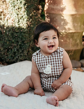 Ducky Gingham Romper - Milk Choc Gingham