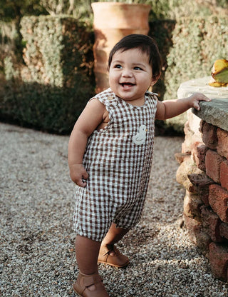 Ducky Gingham Romper - Milk Choc Gingham