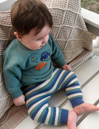 KNITTED LEGGING - DUCK EGG STRIPE