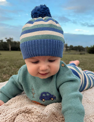 STRIPED BEANIE - DUCK EGG STRIPE