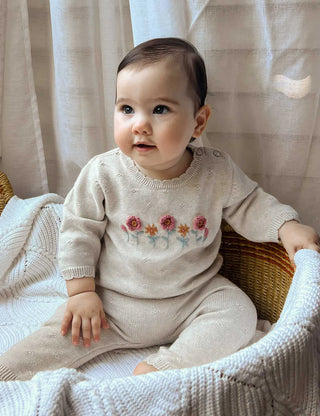 SCALLOPED KNIT SET - WHEAT MELANGE