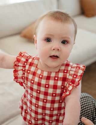 Heart Gingham Overall Bodysuit