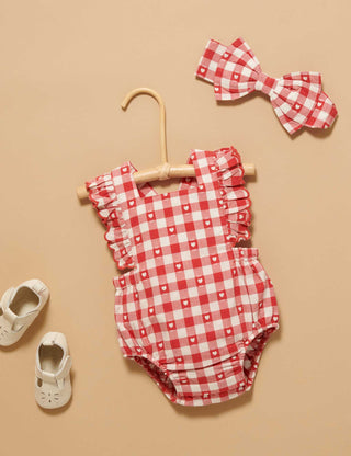 Heart Gingham Overall Bodysuit