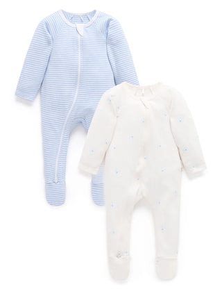 2 Pack Zip Growsuit - Pale Blue Bear