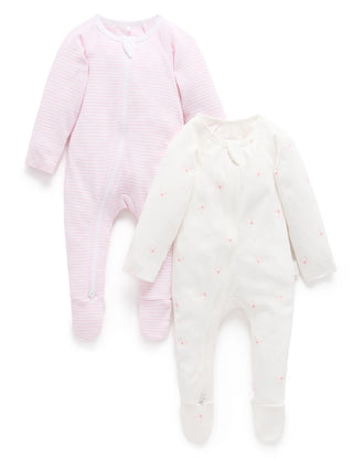 2 Pack Zip Growsuit - Pale Pink Bear