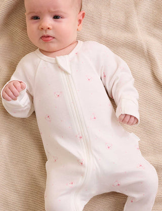 2 Pack Zip Growsuit - Pale Pink Bear