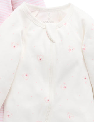 2 Pack Zip Growsuit - Pale Pink Bear