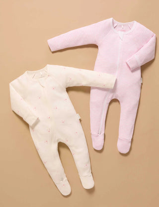 2 Pack Zip Growsuit - Pale Pink Bear