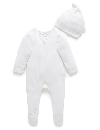 Pointelle Growsuit & Hat Pack - White