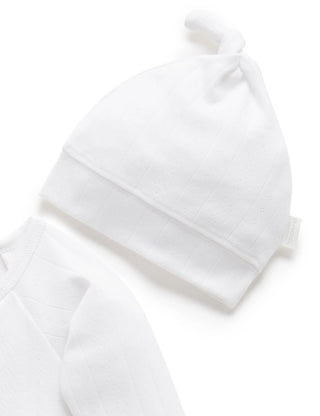 Pointelle Growsuit & Hat Pack - White