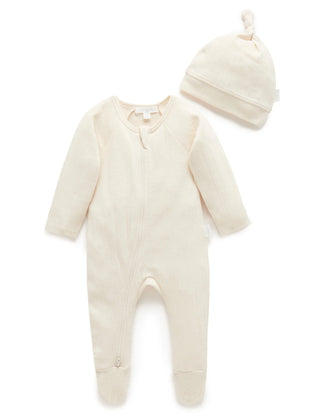 Pointelle Growsuit & Hat Pack - Wheat Melange