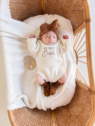 'My First Easter' Long Sleeve Knit Romper - Cloud