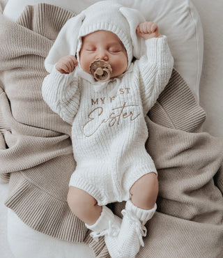 'My First Easter' Long Sleeve Knit Romper - Cloud