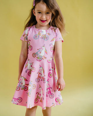 UNICORN BIKE SHORT SLEEVE WAISTED DRESS