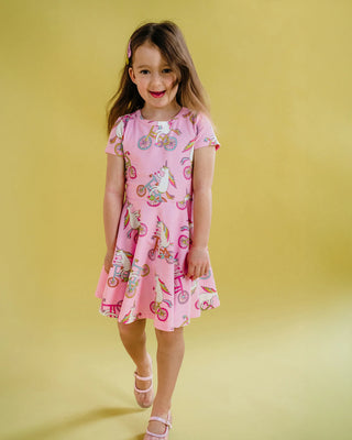 UNICORN BIKE SHORT SLEEVE WAISTED DRESS