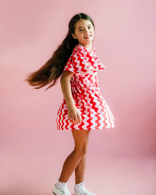 WAVY SHORT SLEEVE HOLIDAY DRESS