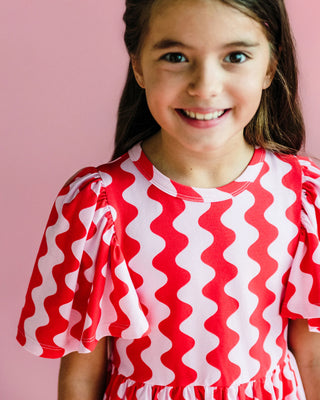 WAVY SHORT SLEEVE HOLIDAY DRESS