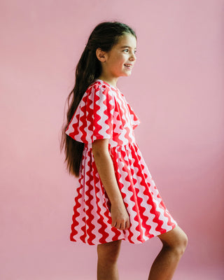 WAVY SHORT SLEEVE HOLIDAY DRESS