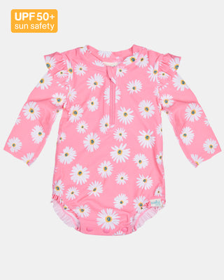 Swim Onesie L/S Ripple - Daisy Watermelon